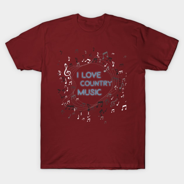 I Love Country Music T-Shirt by ArticaDesign